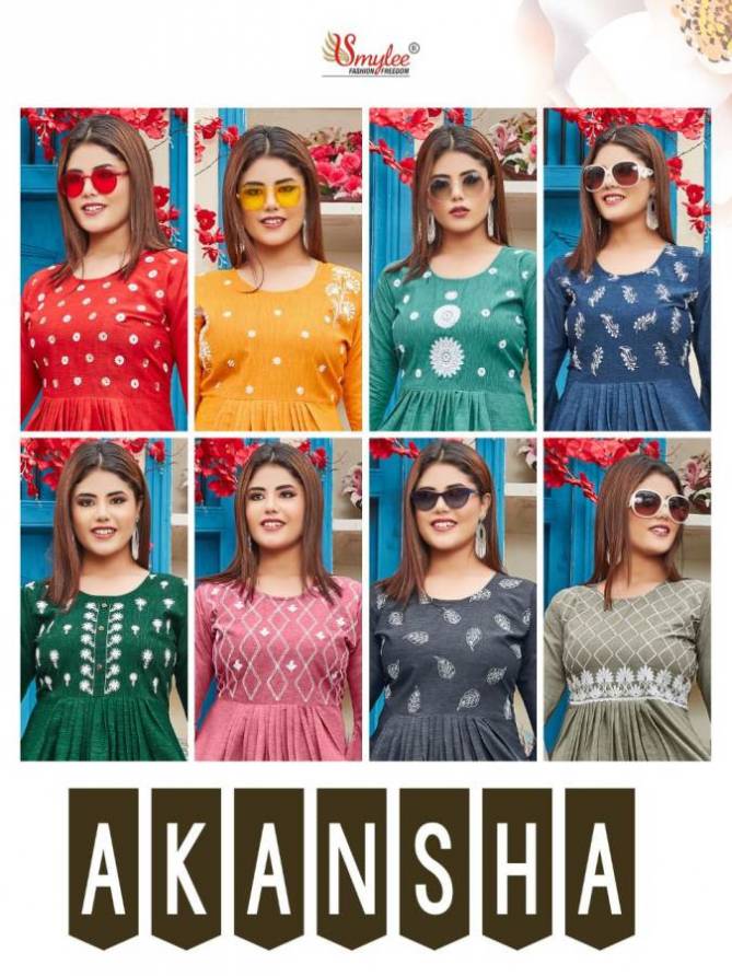 Smylee Akansha Rayon Printed Regular Wear Anarkali Kurti Collection